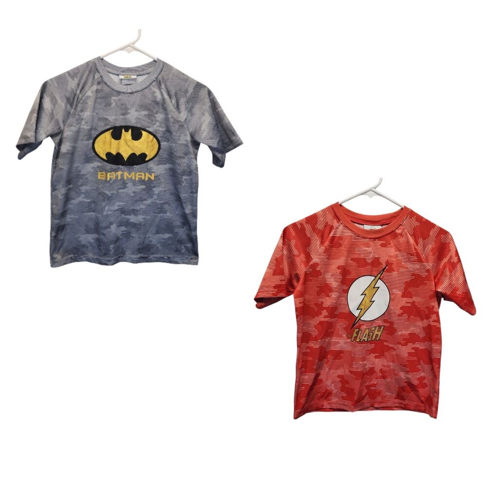 Lot of 2 DC Comics Boys Batman & Flash Logo Pajama Casual Shirts MED 10/12